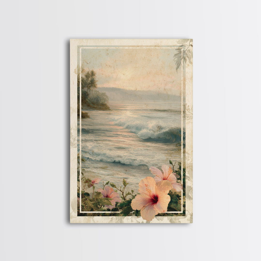 Sunset Surf Scene Framed Canvas Print, Tropical Art, Minimalist Decor, Living Room Decor, Fine Art, Tropic, Digital Print, TRO-2x3-6