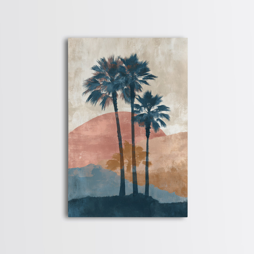 Palm Tree Silhouettes Framed Canvas Print, Tropical Art, Wall Art Prints, Living Room Decor, Fine Art, Tropic, Beach Wall Art, TRO-2x3-60