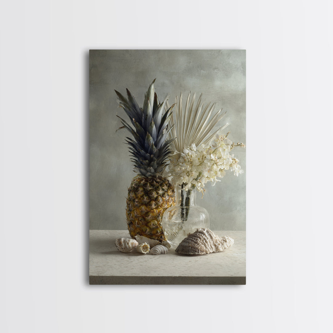 Pineapple and Palm Still Life Canvas Print, Tropical Art, Printable Art, Living Room Decor, Abstract Art, Tropic, TRO-2x3-62