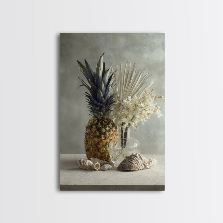 Pineapple and Palm Still Life Canvas Print, Tropical Art, Printable Art, Living Room Decor, Abstract Art, Tropic, TRO-2x3-62