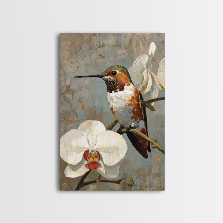 Orchid and Hummingbird Composition Canvas Print, Tropical Art, Digital Art, Living Room Decor, Oil Painting, Tropic, TRO-2x3-66