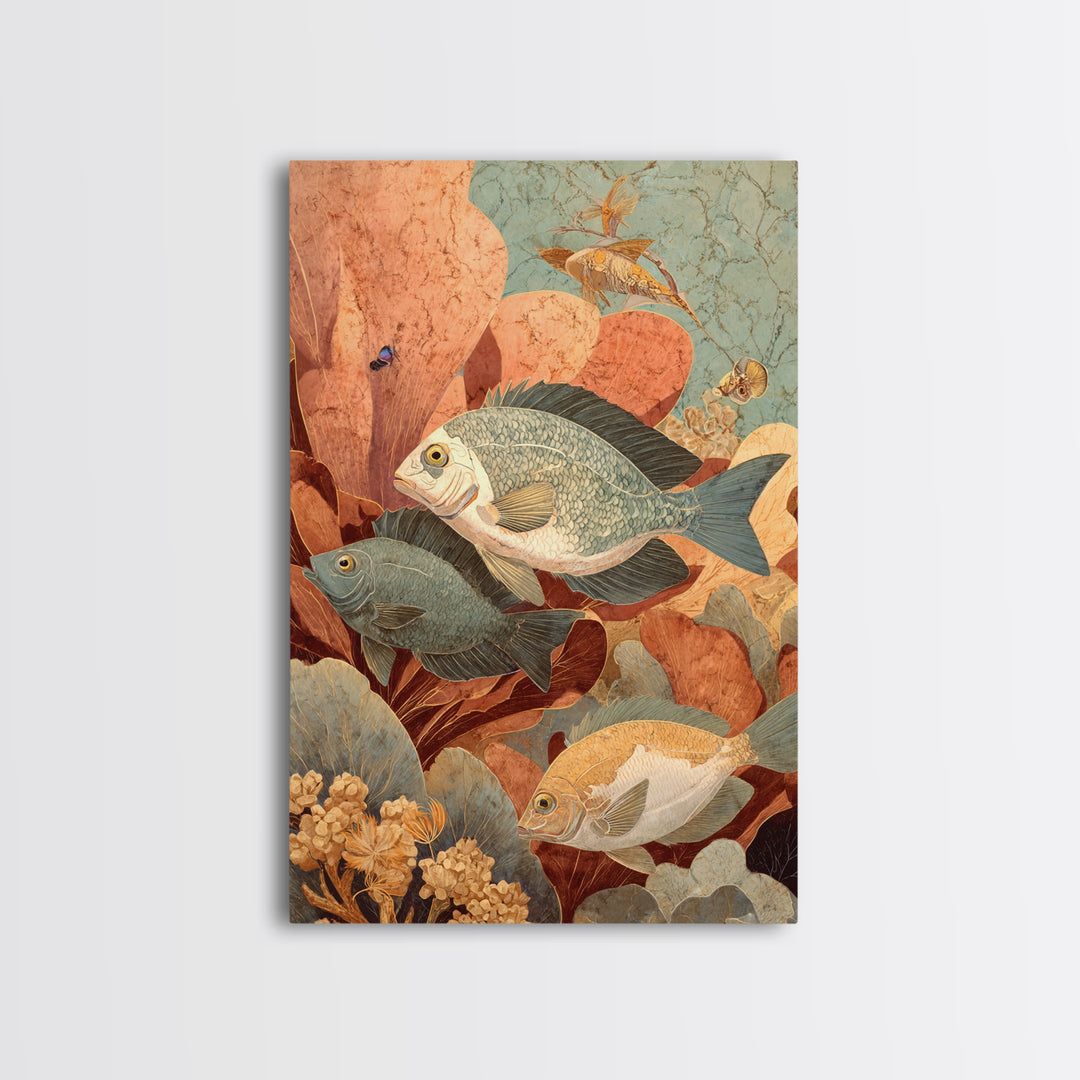 Tropical Fish over Coral Reef Canvas Print, Tropical Art, Set of 3 Prints, Living Room Decor, Fine Art, Tropic, Botanical Art, TRO-2x3-67