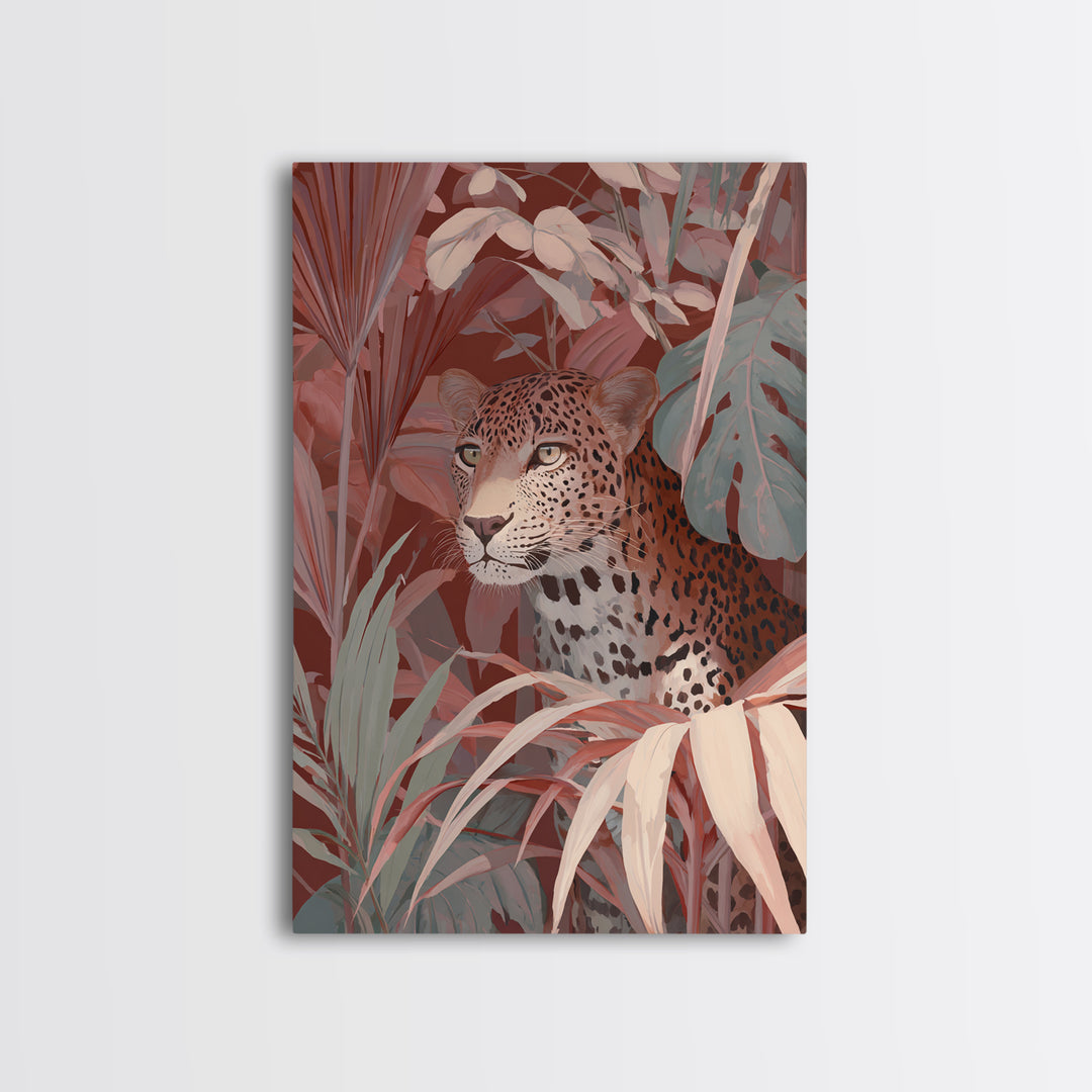 Leopard Hidden Among Palm Leaves Canvas Print, Tropical Art, Printable, Living Room Decor, Fine Art, Tropic, Coastal Decor, TRO-2x3-70