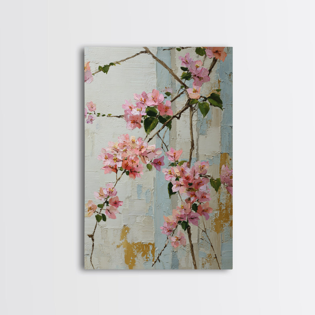 Pink Bougainvillea over White Wall Canvas Print, Tropical Art, Digital Art, Living Room Decor, Oil Painting, Tropic, TRO-2x3-72