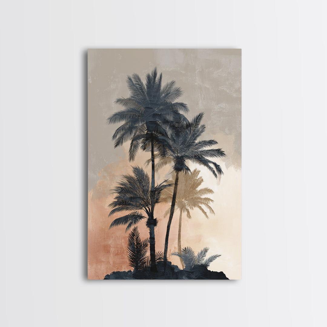 Palm Tree Silhouettes Framed Canvas Print, Tropical Art, Modern Decor, Living Room Decor, Fine Art, Tropic, Wall Decor, TRO-2x3-84