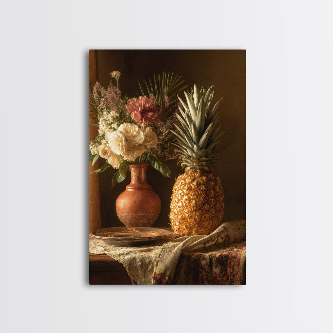 Pineapple and Palm Still Life Canvas Print, Tropical Art, Printable Art, Living Room Decor, Abstract Art, Tropic, TRO-2x3-86