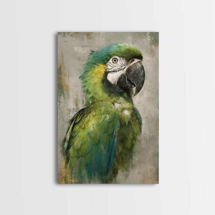 Parrot Portrait with Emerald Feathers Framed Canvas Print, Tropical Art, Set of 3 Prints, Living Room Decor, Fine Art, Tropic, TRO-2x3-88