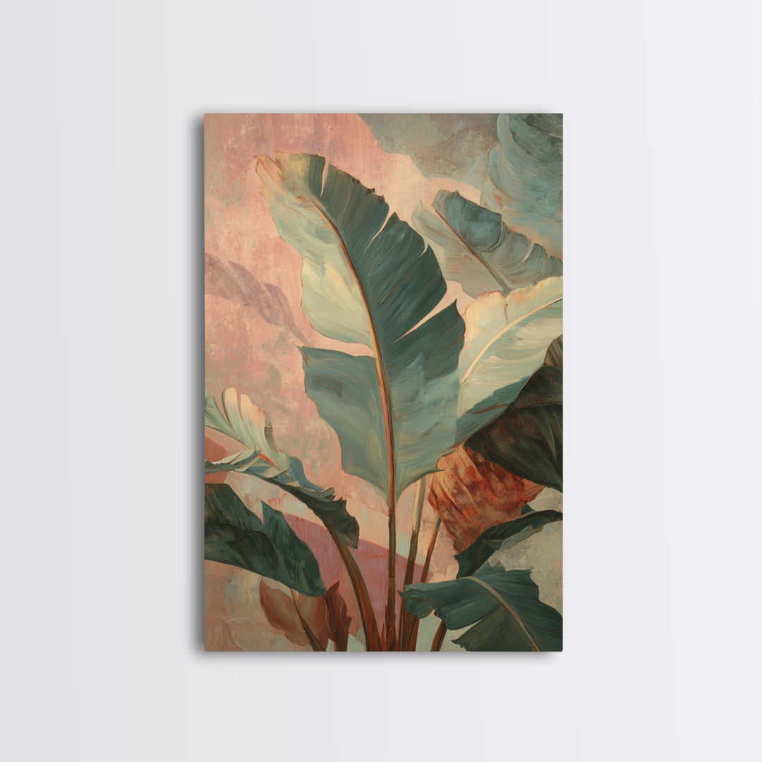 Banana Leaves Layered Framed Canvas Print, Tropical Art, Downloadable Prints, Living Room Decor, Watercolor Art, Tropic, TRO-2x3-89