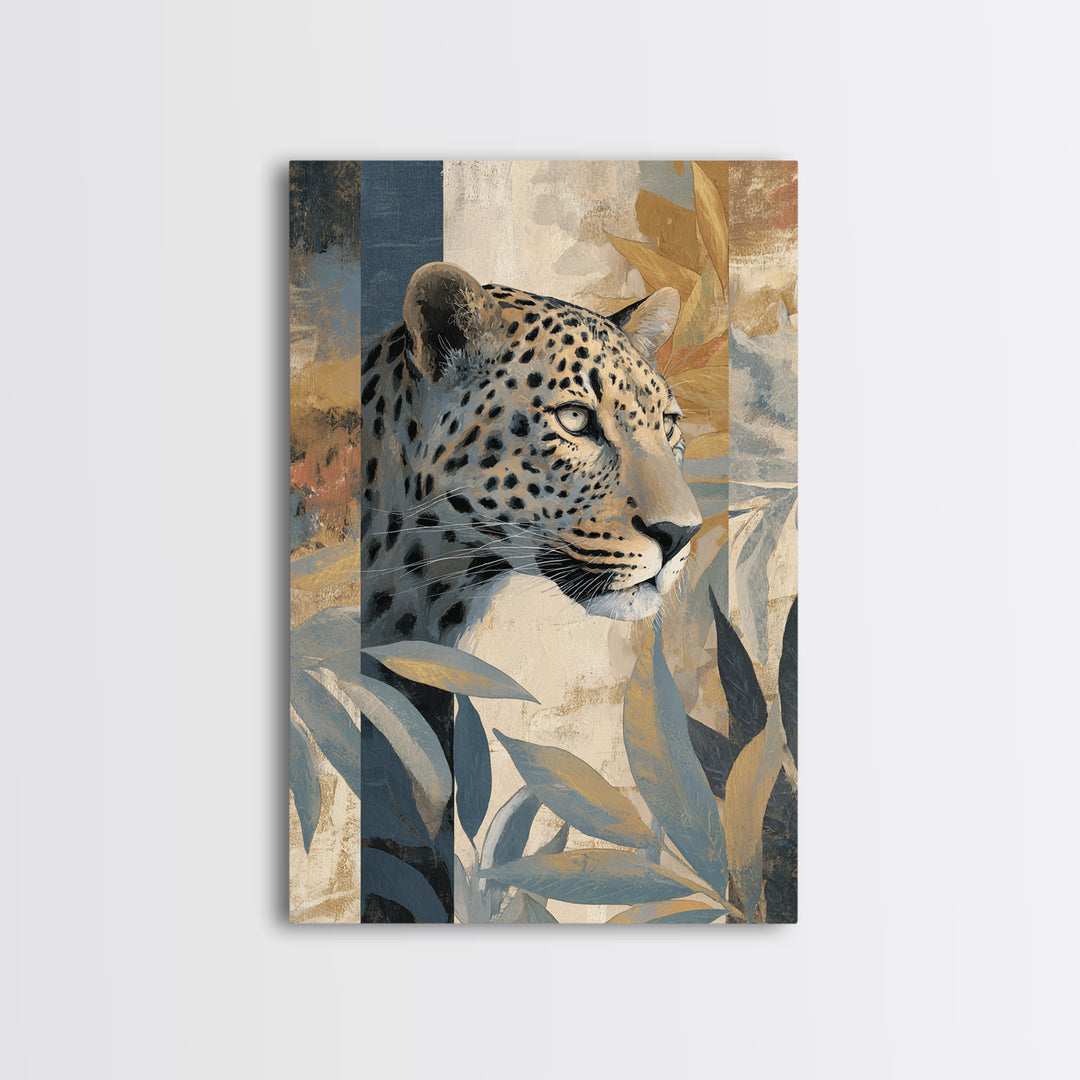 Leopard Hidden Among Palm Leaves Framed Canvas Print, Tropical Art, Oversized Wall Art, Living Room Decor, Fine Art, Tropic, TRO-2x3-94