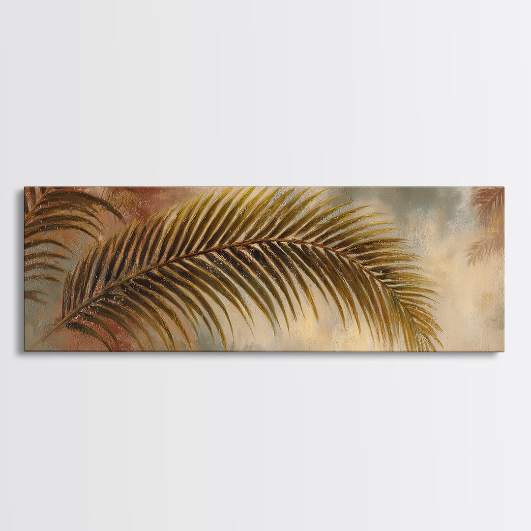 Rain Soaked Palm Leaf Closeup Canvas Print, Tropical Art, Coastal Wall Art, Living Room Decor, Oil Painting, Tropic, TRO-3x1-13