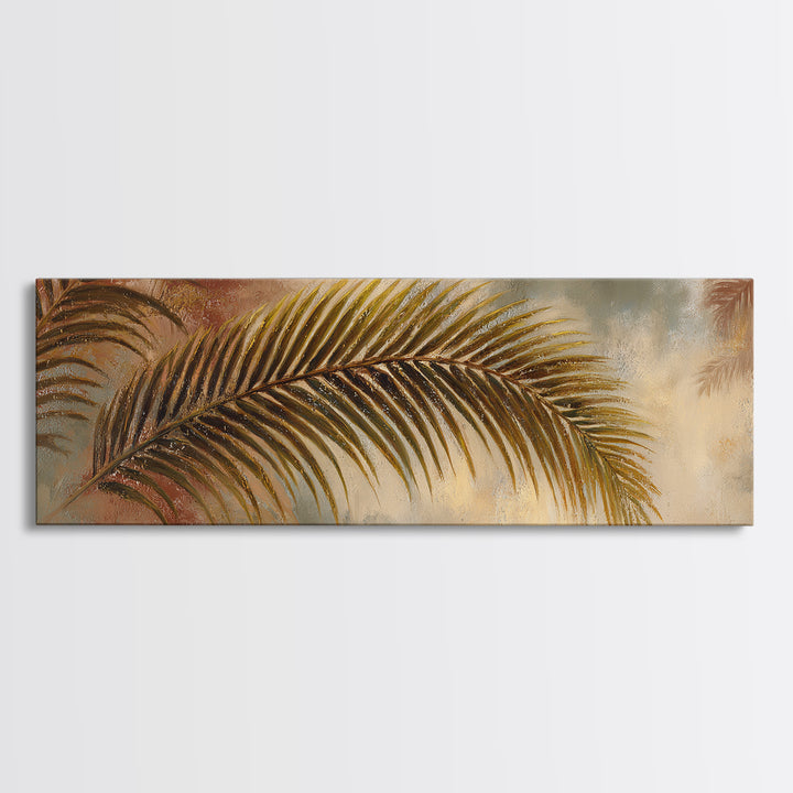 Rain Soaked Palm Leaf Closeup Canvas Print, Tropical Art, Coastal Wall Art, Living Room Decor, Oil Painting, Tropic, TRO-3x1-13