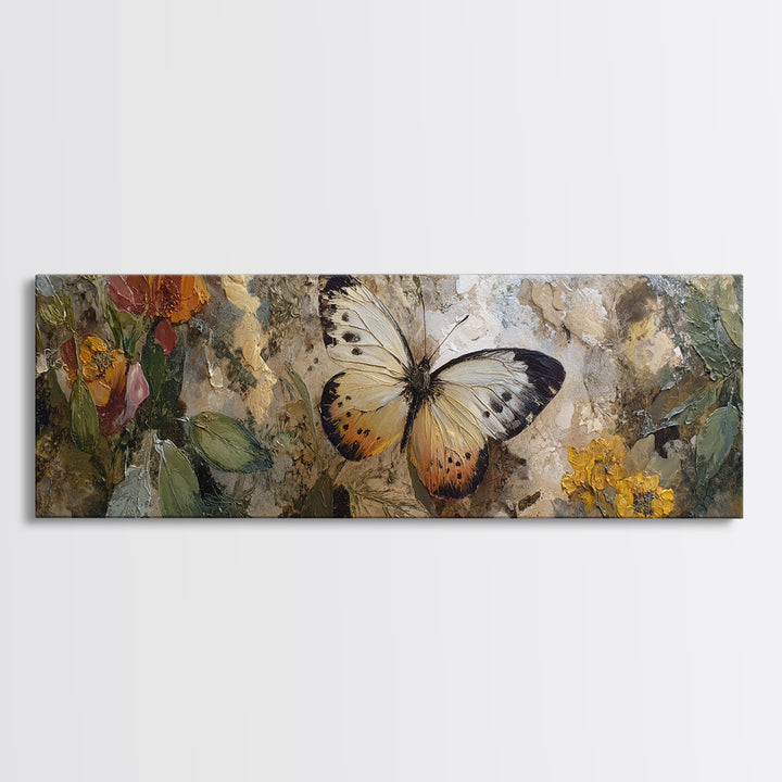 Tropical Butterfly and Flower Study Framed Canvas Print, Tropical Art, Gallery Decor, Living Room Decor, Fine Art, Tropic, TRO-3x1-15