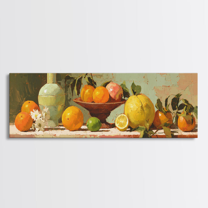 Bright Papaya and Lime Still Life Canvas Print, Tropical Art, Coastal Decor, Living Room Decor, Fine Art, Tropic, Modern Decor, TRO-3x1-16