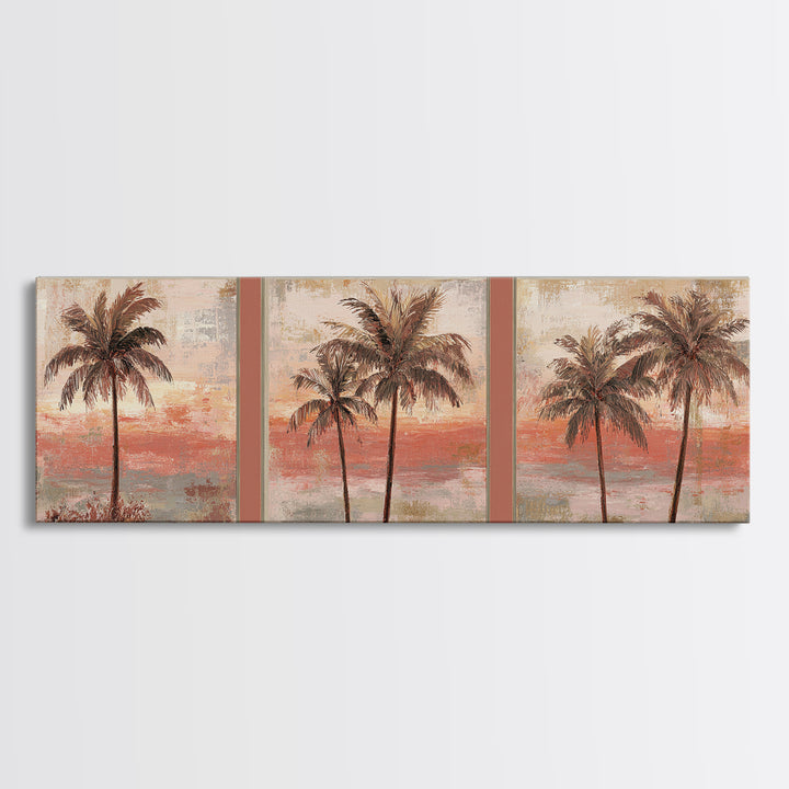 Palm Tree Silhouettes Canvas Print, Tropical Art, Gallery Wall Art, Living Room Decor, Fine Art, Tropic, Textured Painting, TRO-3x1-20