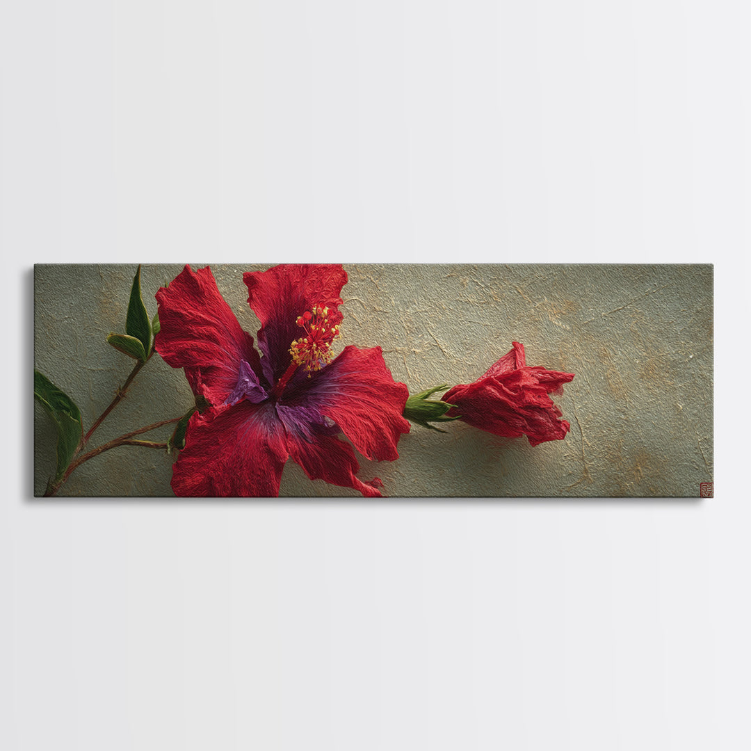Hibiscus Flower Closeup Canvas Print, Tropical Art, Coastal Art, Living Room Decor, Fine Art, Tropic, Luxury Decor, TRO-3x1-21