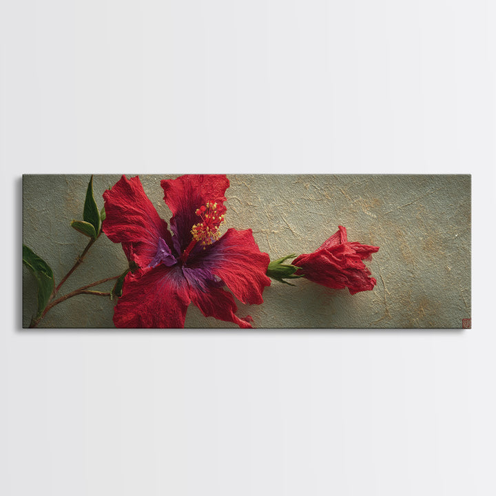 Hibiscus Flower Closeup Canvas Print, Tropical Art, Coastal Art, Living Room Decor, Fine Art, Tropic, Luxury Decor, TRO-3x1-21