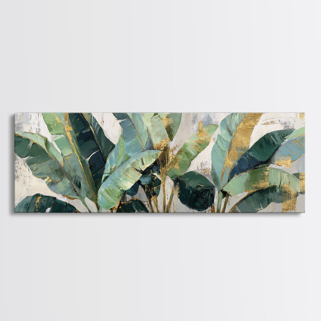 Banana Leaves Layered Canvas Print, Tropical Art, Beach Print, Living Room Decor, Abstract Art, Tropic, Textured Painting, TRO-3x1-25