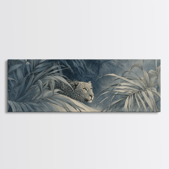 Leopard Hidden Among Palm Leaves Canvas Print, Tropical Art, Print, Living Room Decor, Fine Art, Tropic, Coastal Wall Art, TRO-3x1-30
