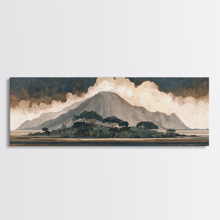 Island Volcano with Lush Foreground Canvas Print, Tropical Art, Beach Wall Art, Living Room Decor, Tropic, Statement Artwork, TRO-3x1-33