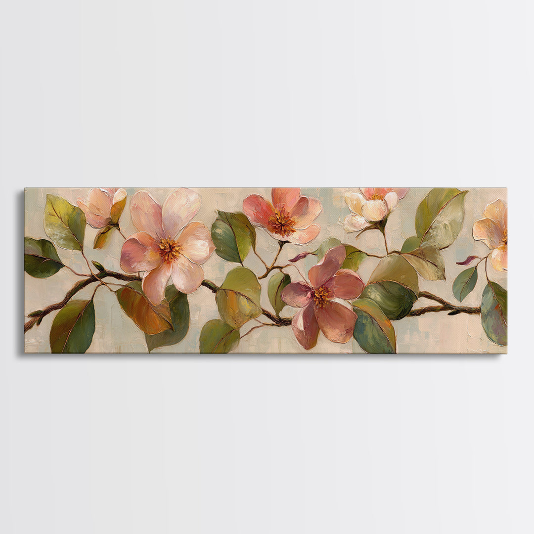 Mango Branch with Leaves and Flowers Canvas Print, Tropical Art, Printable Art, Living Room Decor, Tropic, Trendy Wall Art, TRO-3x1-34