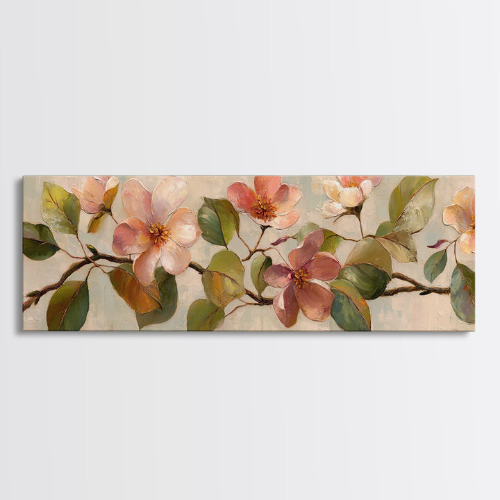Mango Branch with Leaves and Flowers Canvas Print, Tropical Art, Printable Art, Living Room Decor, Tropic, Trendy Wall Art, TRO-3x1-34