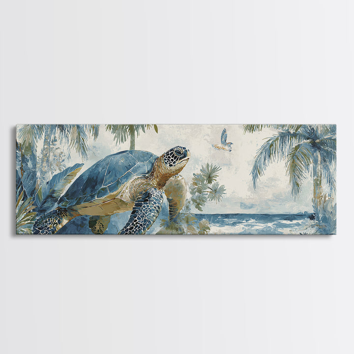 Sea Turtle Near Tropical Reef Canvas Print, Tropical Art, Minimalist Decor, Living Room Decor, Fine Art, Tropic, Digital Print, TRO-3x1-35