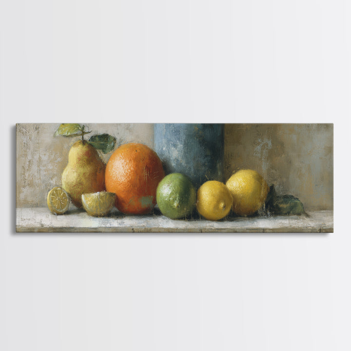 Bright Papaya and Lime Still Life Canvas Print, Tropical Art, Neutral Decor, Living Room Decor, Fine Art, Tropic, Home Decor, TRO-3x1-40