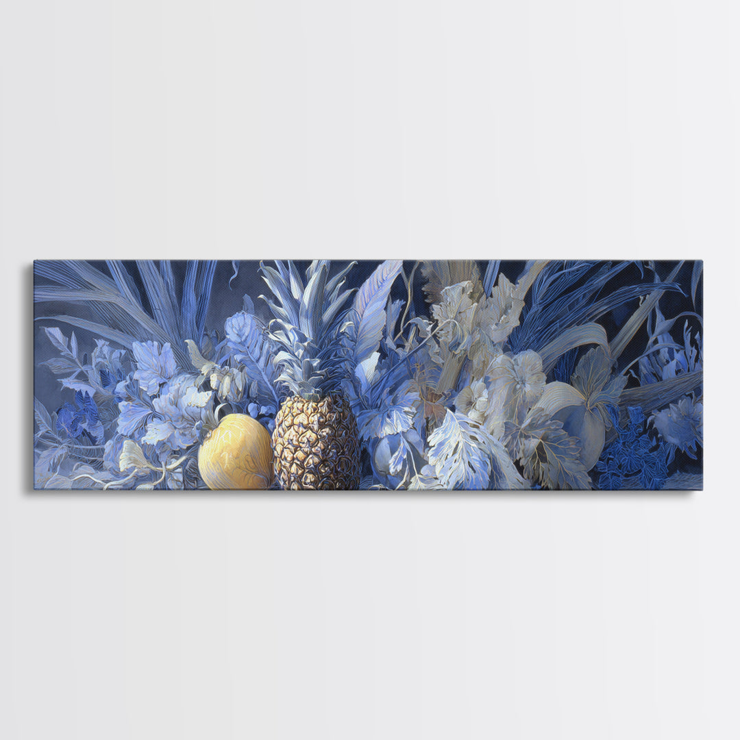 Pineapple and Palm Still Life Canvas Print, Tropical Art, Coastal Decor, Living Room Decor, Fine Art, Tropic, Modern Decor, TRO-3x1-46