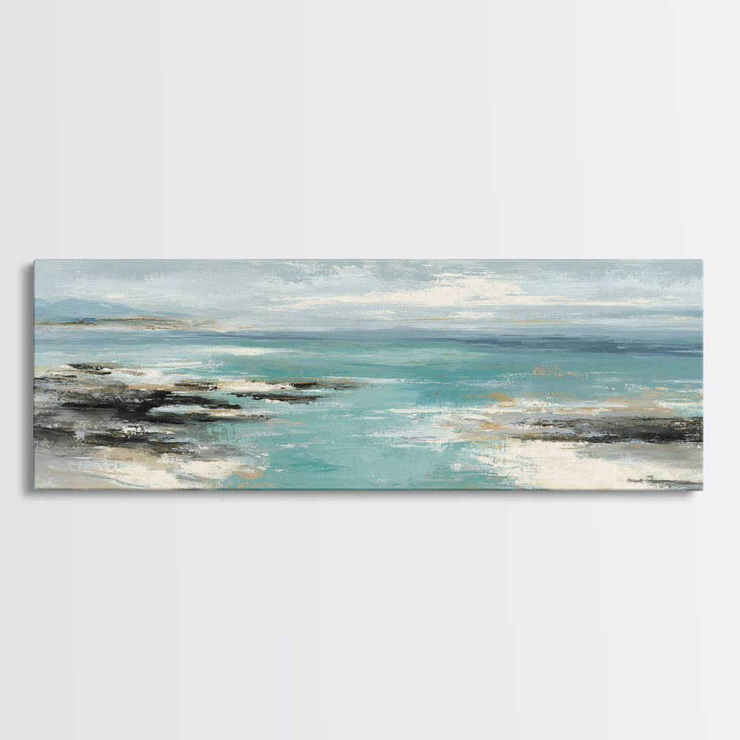 Tropical Lagoon with Turquoise Water Framed Canvas Print, Tropical Art, Digital Art, Living Room Decor, Oil Painting, Tropic, TRO-3x1-47