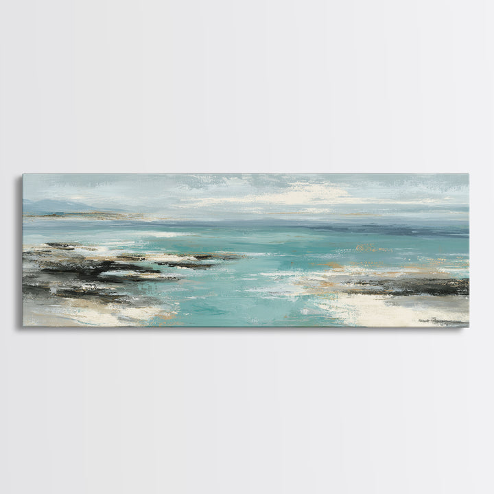 Tropical Lagoon with Turquoise Water Framed Canvas Print, Tropical Art, Digital Art, Living Room Decor, Oil Painting, Tropic, TRO-3x1-47