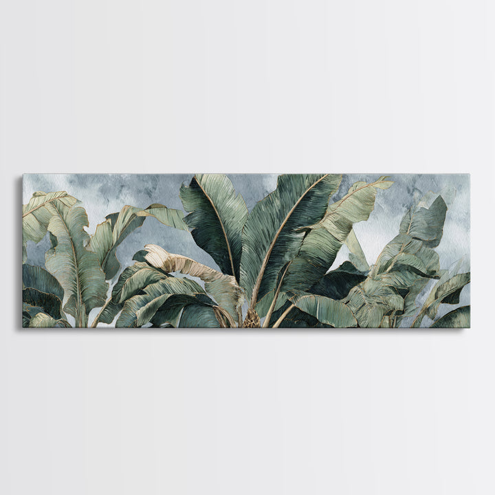 Banana Leaves Layered Canvas Print, Tropical Art, Beach Print, Living Room Decor, Abstract Art, Tropic, Textured Painting, TRO-3x1-49