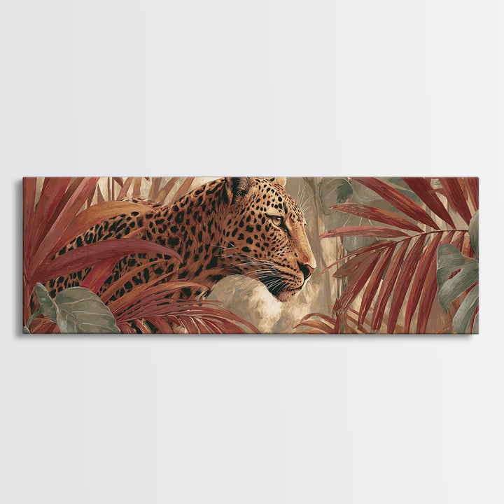 Leopard Hidden Among Palm Leaves Canvas Print, Tropical Art, Whimsical Art, Living Room Decor, Fine Art, Tropic, TRO-3x1-54