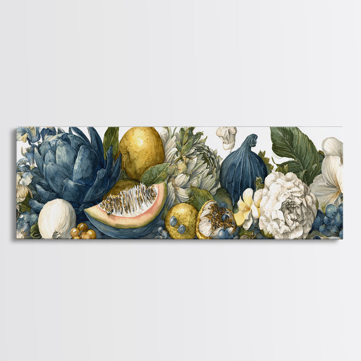 Tropical Fruit Market Arrangement Framed Canvas Print, Tropical Art, Decor, Living Room Decor, Fine Art, Tropic, Bird Art, TRO-3x1-55