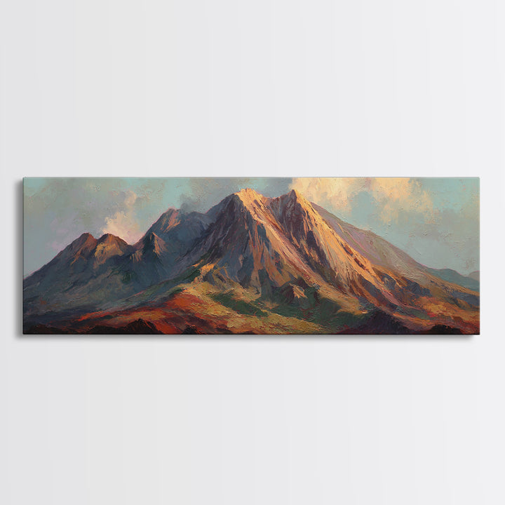 Island Volcano with Lush Foreground Framed Canvas Print, Tropical Art, Whimsical Art, Living Room Decor, Fine Art, Tropic, TRO-3x1-57