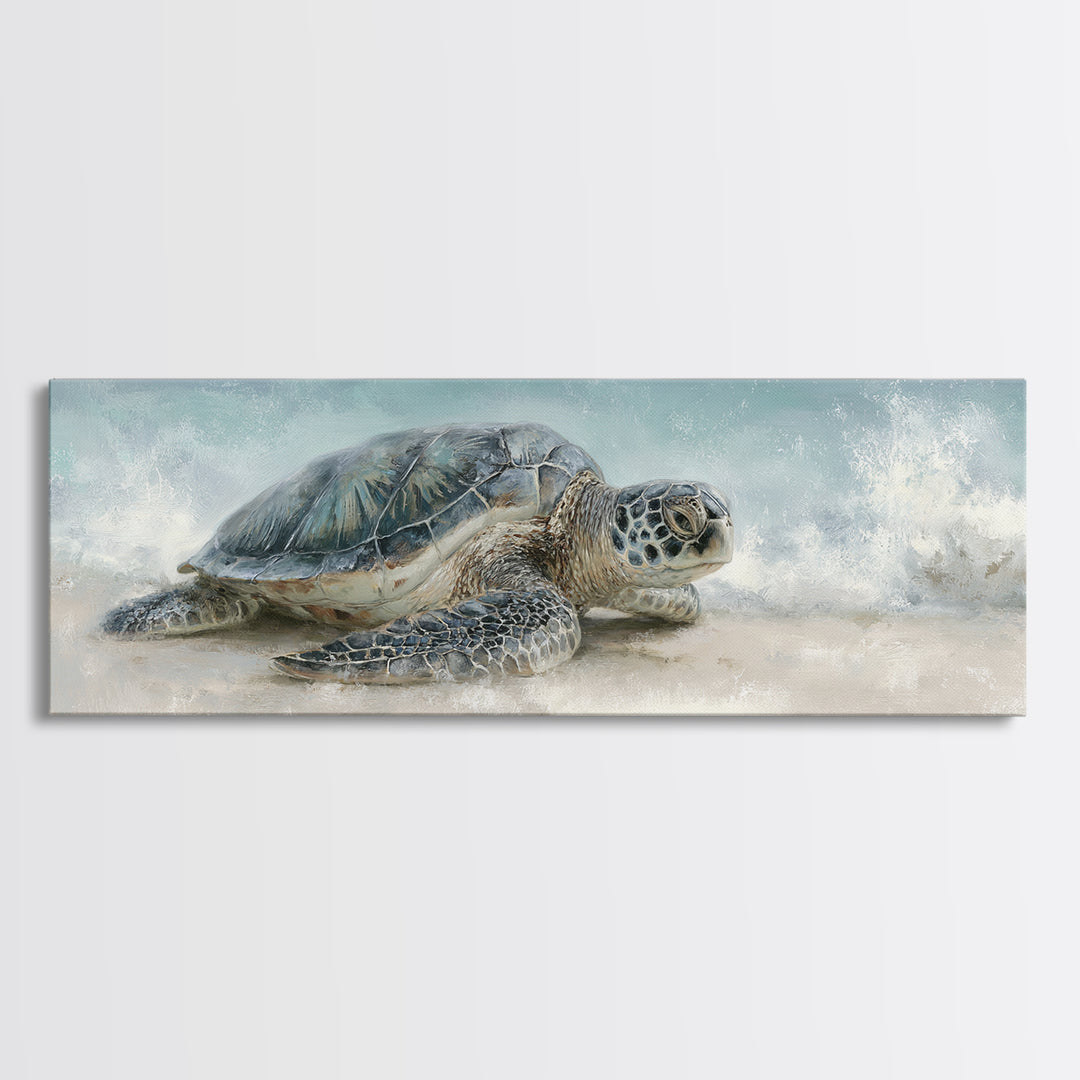Sea Turtle Near Tropical Reef Framed Canvas Print, Tropical Art, Digital Prints, Living Room Decor, Fine Art, Tropic, TRO-3x1-59