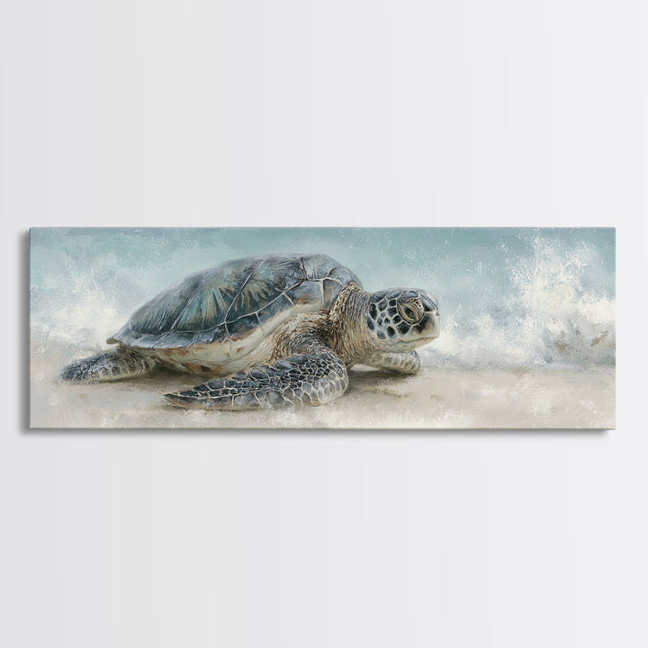 Sea Turtle Near Tropical Reef Framed Canvas Print, Tropical Art, Digital Prints, Living Room Decor, Fine Art, Tropic, TRO-3x1-59