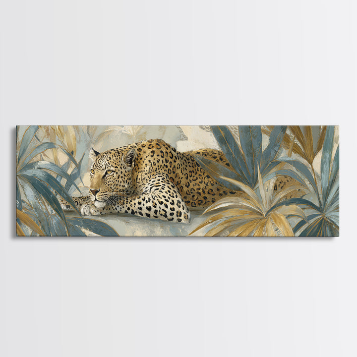 Leopard Hidden Among Palm Leaves Canvas Print, Tropical Art, Coastal Art, Living Room Decor, Fine Art, Tropic, Luxury Decor, TRO-3x1-6