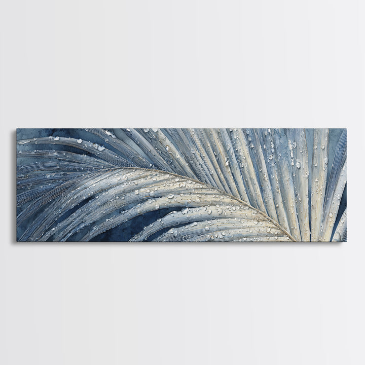 Rain Soaked Palm Leaf Closeup Canvas Print, Tropical Art, Botanical Art, Living Room Decor, Watercolor Art, Tropic, TRO-3x1-61