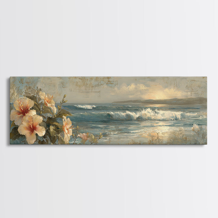 Sunset Surf Scene Canvas Print, Tropical Art, Boho Decor, Living Room Decor, Oil Painting, Tropic, Art Print, Digital Art, TRO-3x1-62