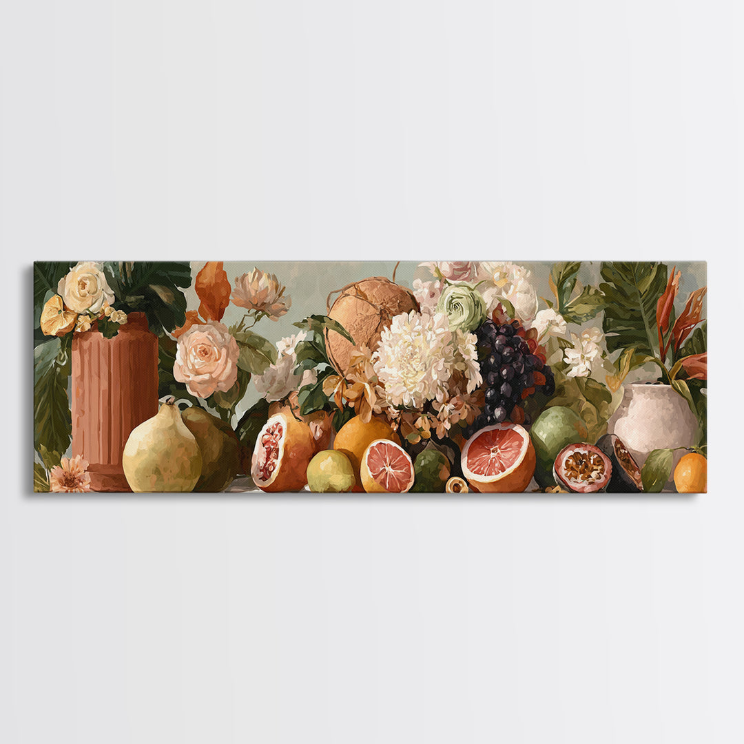 Tropical Fruit Market Arrangement Framed Canvas Print, Tropical Art, Statement Artwork, Living Room Decor, Fine Art, Tropic, TRO-3x1-7