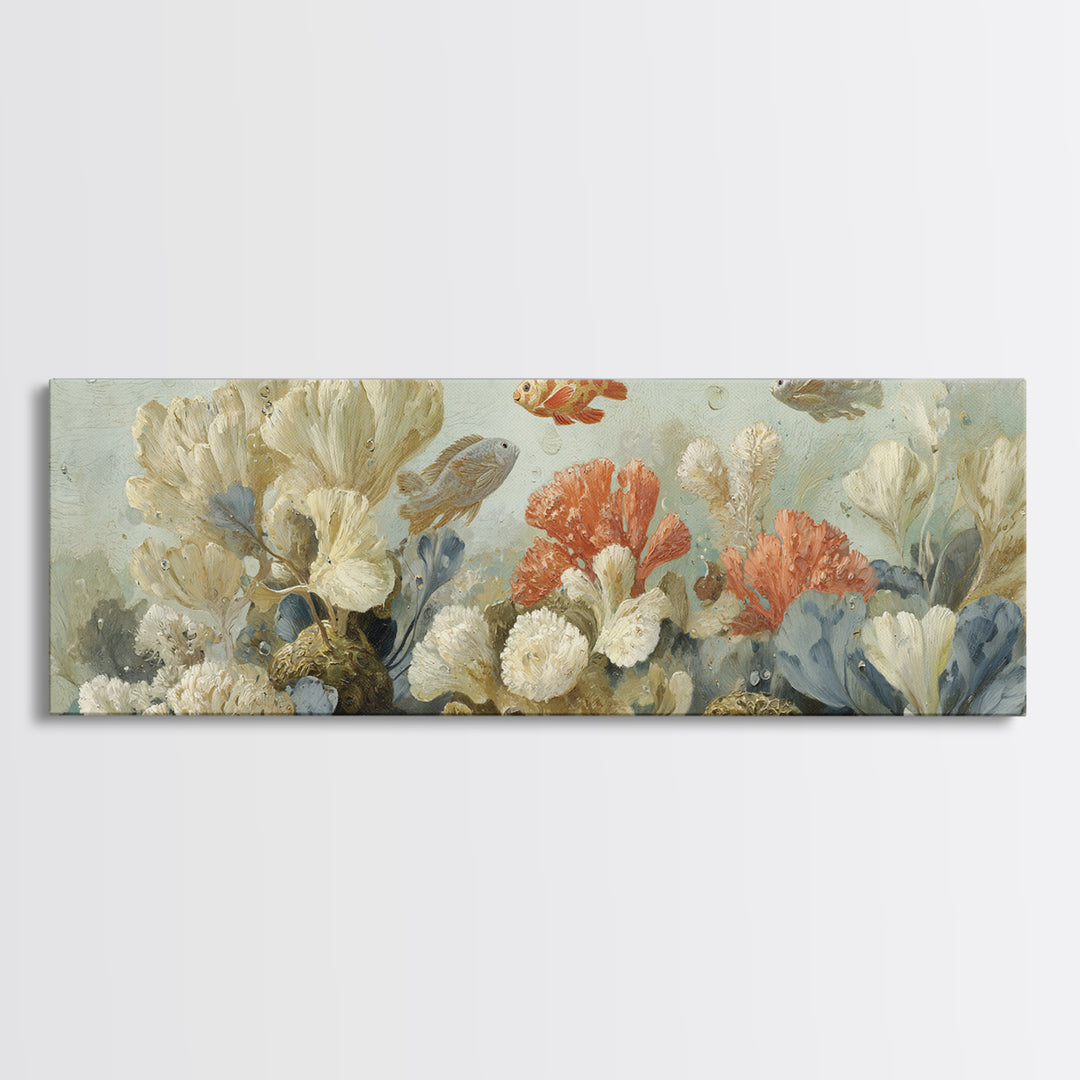 Tropical Fish over Coral Reef Canvas Print, Tropical Art, Oversized Wall Art, Living Room Decor, Fine Art, Tropic, Beach Print, TRO-3x1-75