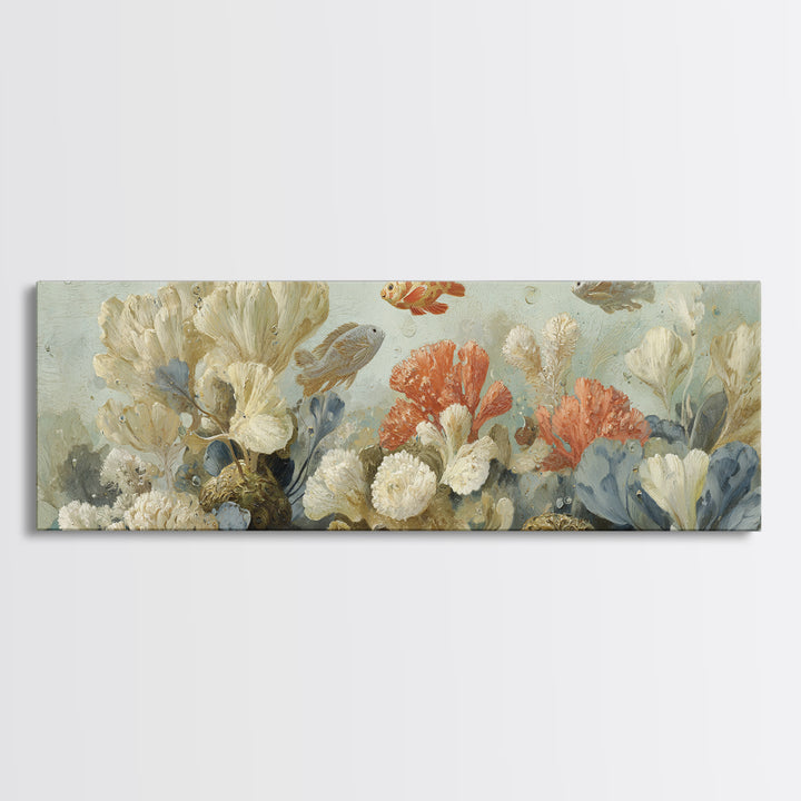 Tropical Fish over Coral Reef Canvas Print, Tropical Art, Oversized Wall Art, Living Room Decor, Fine Art, Tropic, Beach Print, TRO-3x1-75