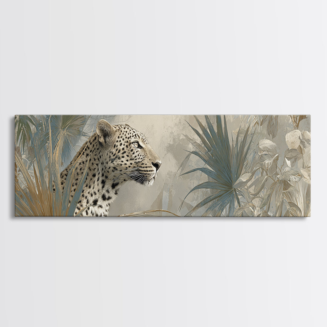 Leopard Hidden Among Palm Leaves Canvas Print, Tropical Art, Printable, Living Room Decor, Fine Art, Tropic, Coastal Decor, TRO-3x1-78