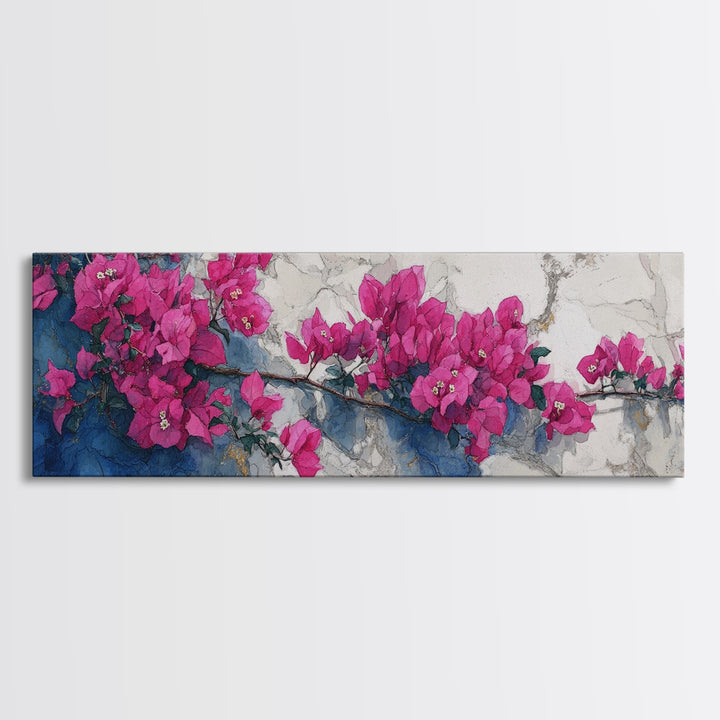 Pink Bougainvillea over White Wall Canvas Print, Tropical Art, Trendy Wall Art, Living Room Decor, Tropic, Luxury Decor, TRO-3x1-8