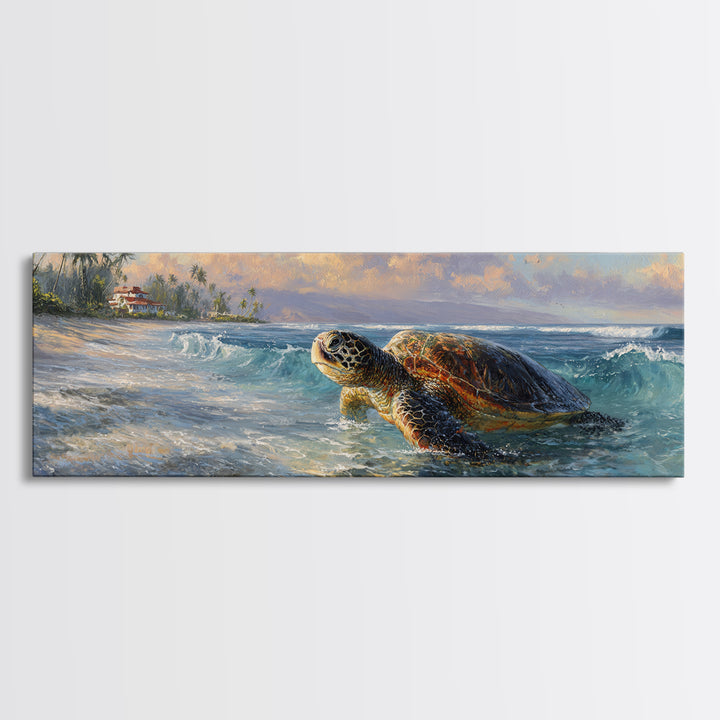 Sea Turtle Near Tropical Reef Canvas Print, Tropical Art, Wall Art Prints, Living Room Decor, Fine Art, Tropic, Beach Wall Art, TRO-3x1-83