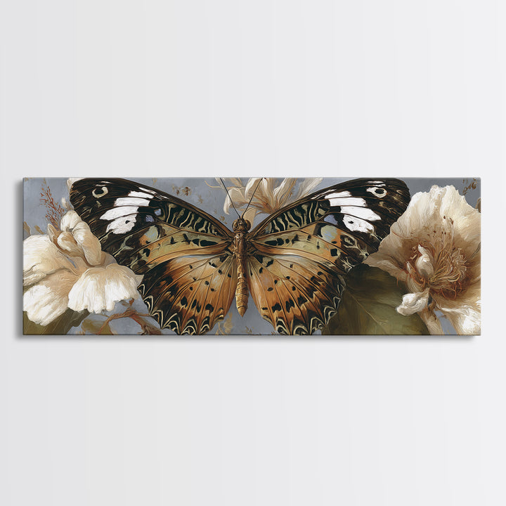 Tropical Butterfly and Flower Study Framed Canvas Print, Tropical Art, Digital Print, Living Room Decor, Fine Art, Tropic, TRO-3x1-87