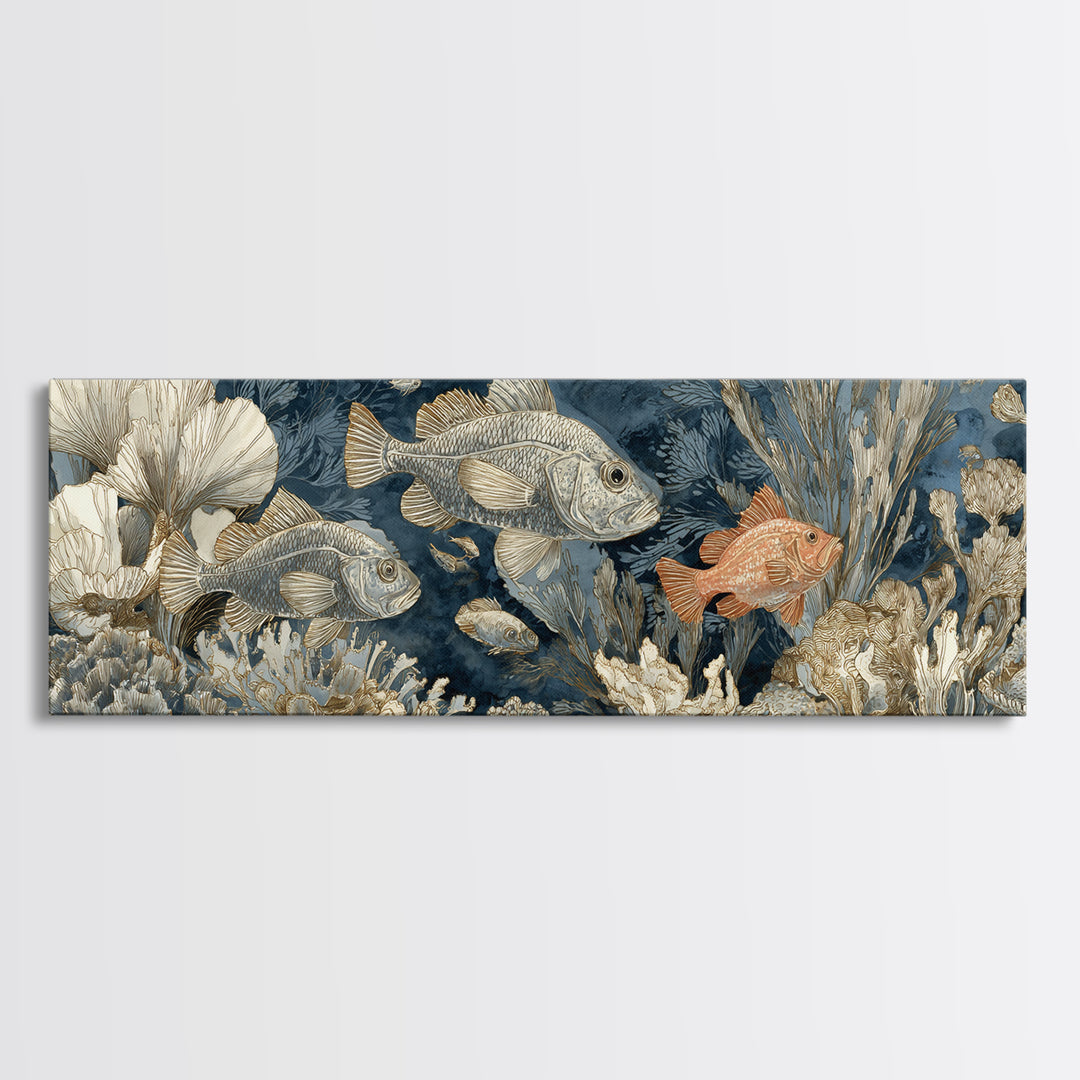 Tropical Fish over Coral Reef Framed Canvas Print, Tropical Art, Printable, Living Room Decor, Fine Art, Tropic, Coastal Decor, TRO-3x1-99