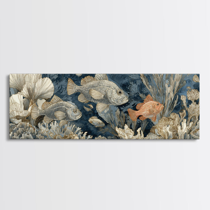 Tropical Fish over Coral Reef Framed Canvas Print, Tropical Art, Printable, Living Room Decor, Fine Art, Tropic, Coastal Decor, TRO-3x1-99