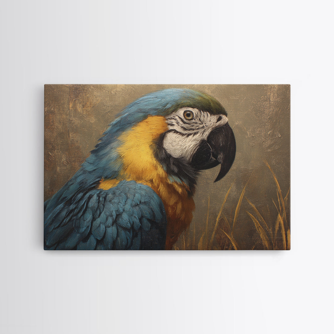 Parrot Portrait with Emerald Feathers Canvas Print, Tropical Art, Beach Wall Art, Living Room Decor, Fine Art, Tropic, TRO-3x2-12