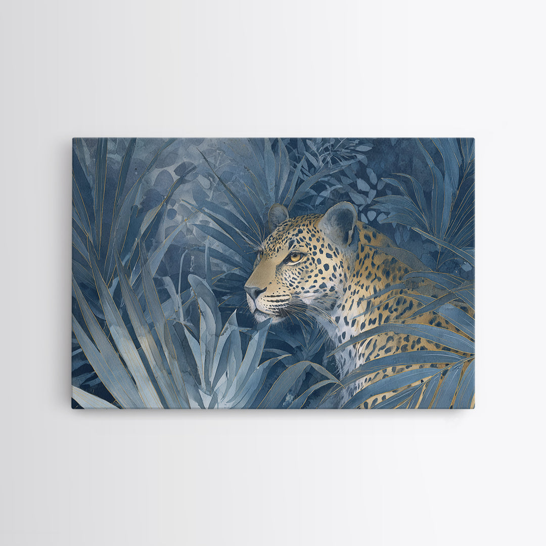 Leopard Hidden Among Palm Leaves Framed Canvas Print, Tropical Art, Oversized Wall Art, Living Room Decor, Fine Art, Tropic, TRO-3x2-18